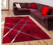 Geometric Plush Area Red Silver Faux Fur Rug