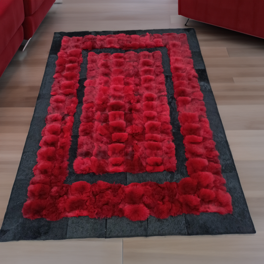 Red Black Luxury Fox Fur Rug