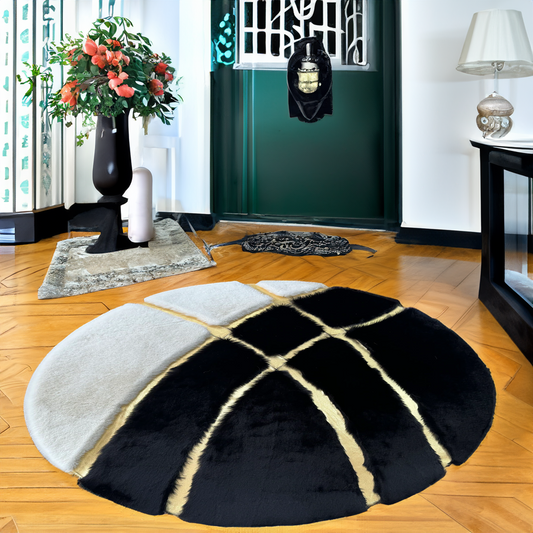 Round Plush Black-White Rug