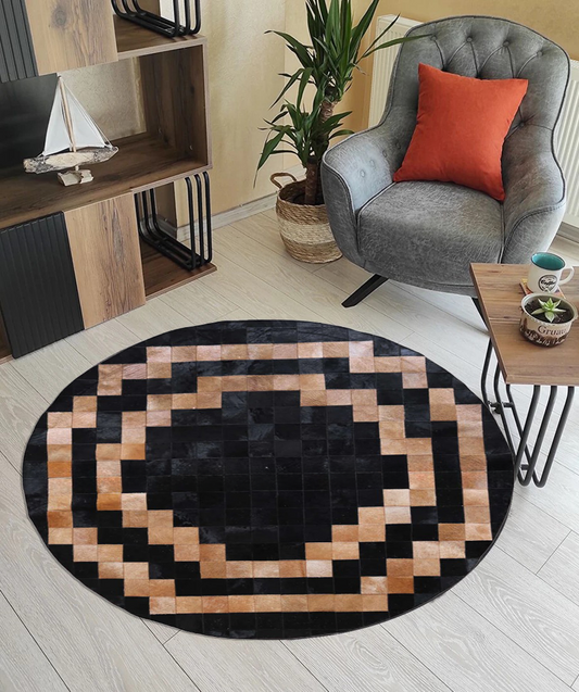 Black Round Real Cowhide Rug