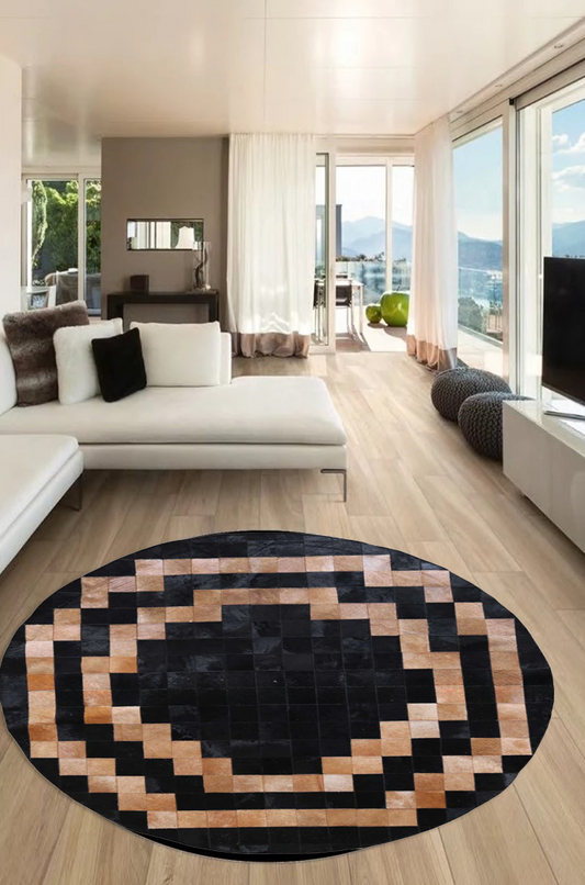 Black Round Real Cowhide Rug