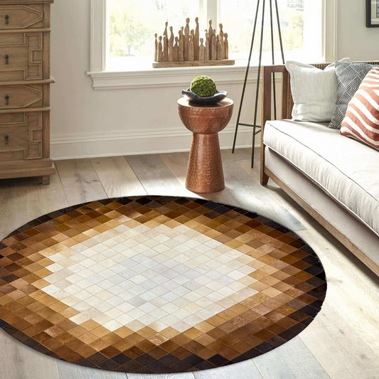 Brown Round Cowhide Circle Rug