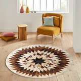 Round Real Cowhide Geometric Rug