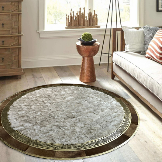 Round Fur Fluffy Natural Sheepskin Rug.