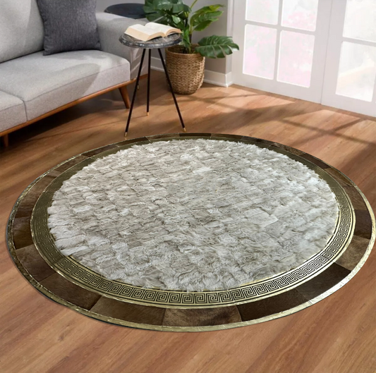 Round Fur Fluffy Natural Sheepskin Rug.