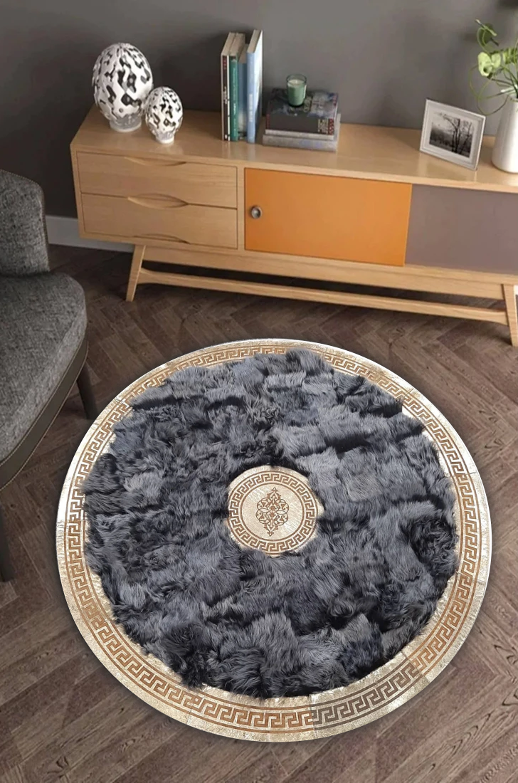 Round Fur Fluffy Sheepskin Rug.