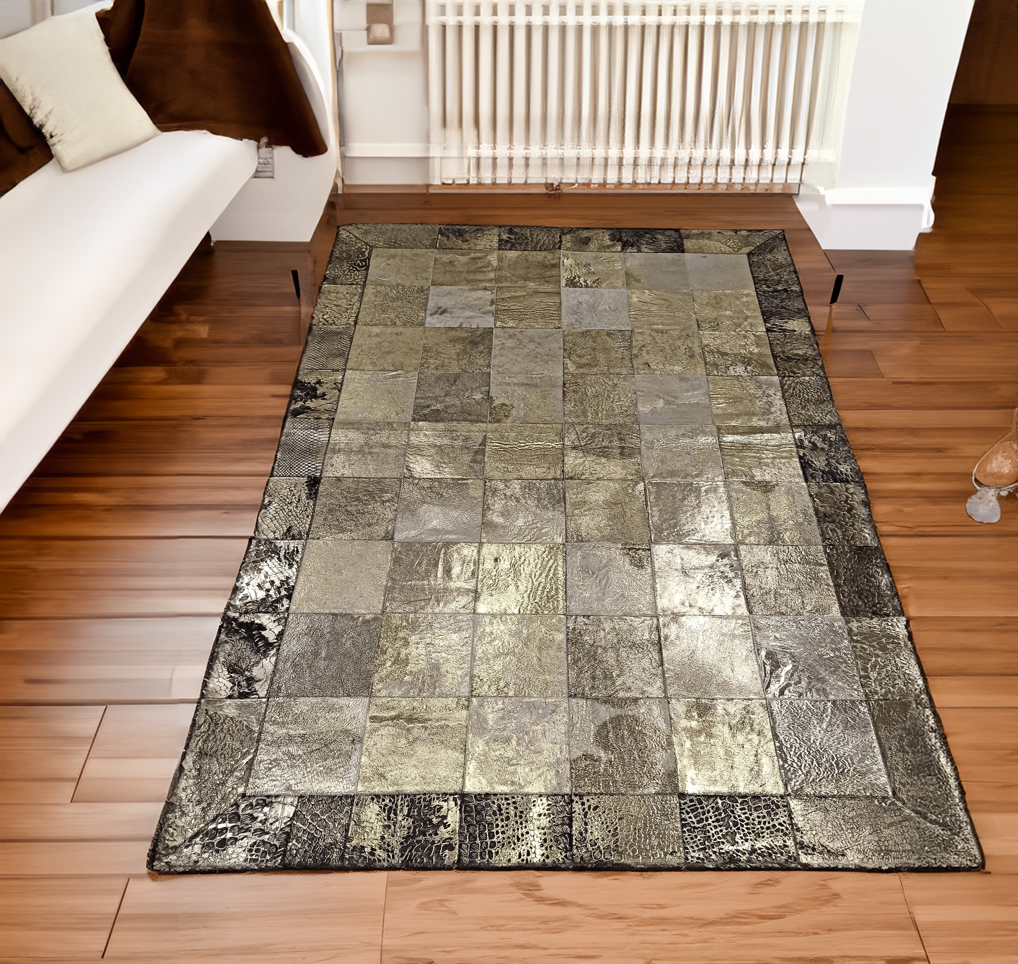 Gold Silver Real Cowhide Leather Rug