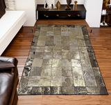 Gold Silver Real Cowhide Leather Rug