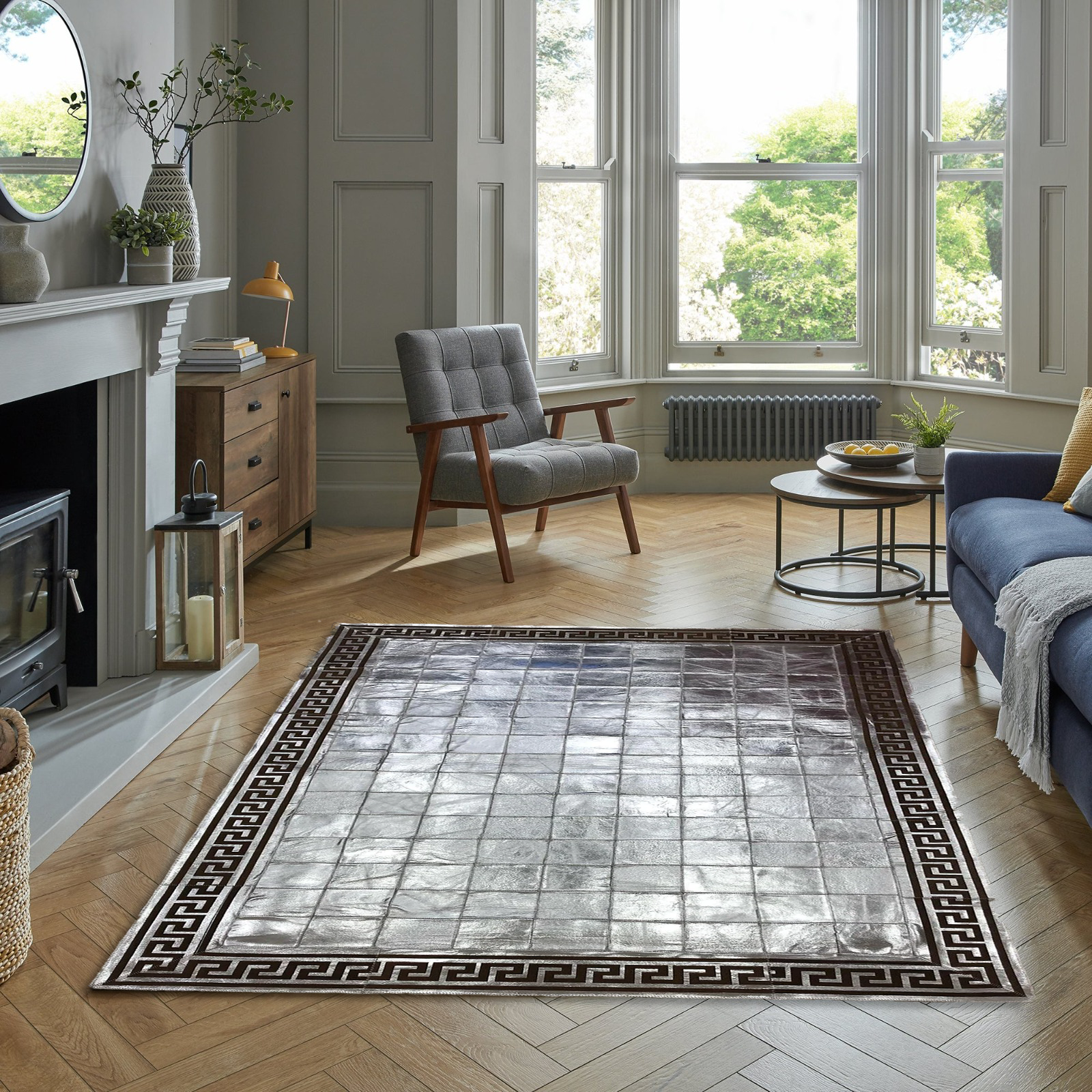 Silver Genuine Cowhide Area Rug