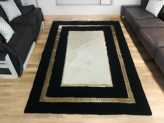 Black White  Fluffy Plush Rug