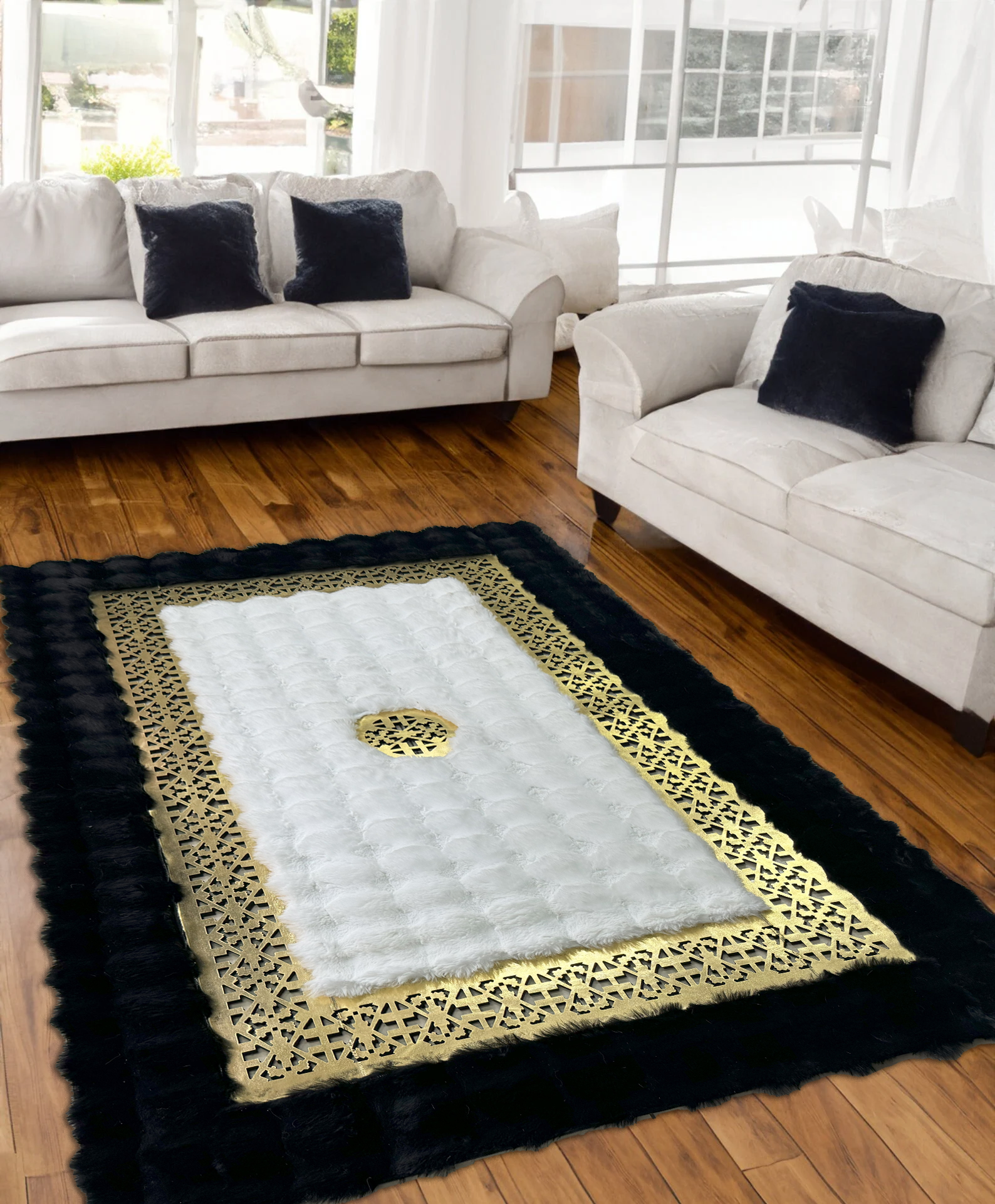 Faux Leather Black - White Gold Area Plush Rug