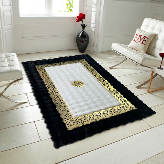 Faux Leather Black - White Gold Area Plush Rug