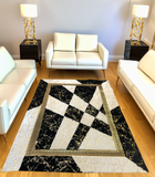 White -Black Gold Living Room Plush Soft Rug