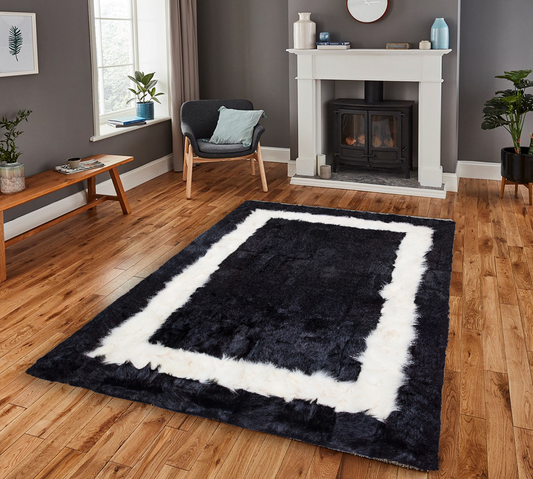 Black White Luxury Soft Sheepskin Rug