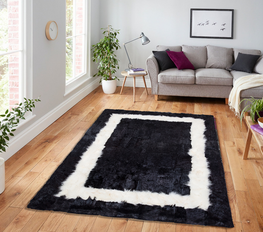 Black White Luxury Soft Sheepskin Rug