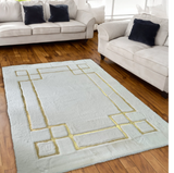 Geometric Plush White- Gold Area Faux Fur Rug