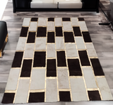 Luxury Black Beige Gold Living Room Plush Rug