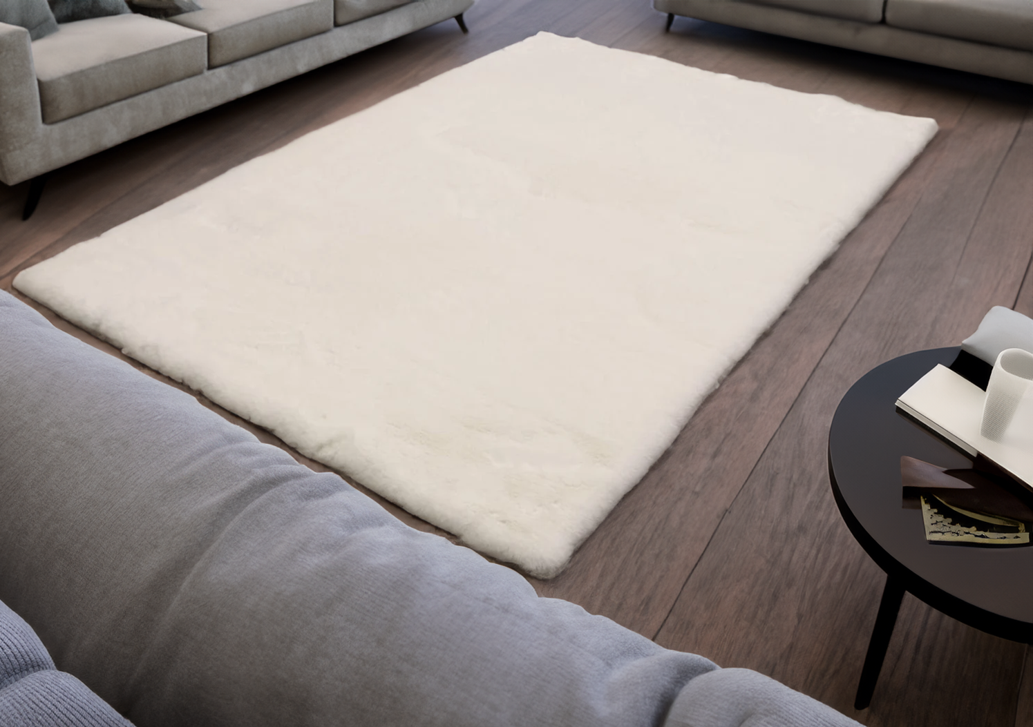 Fluffy White Gold Plush Rug