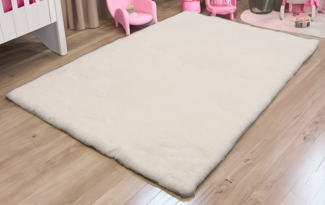 Fluffy White Gold Plush Rug