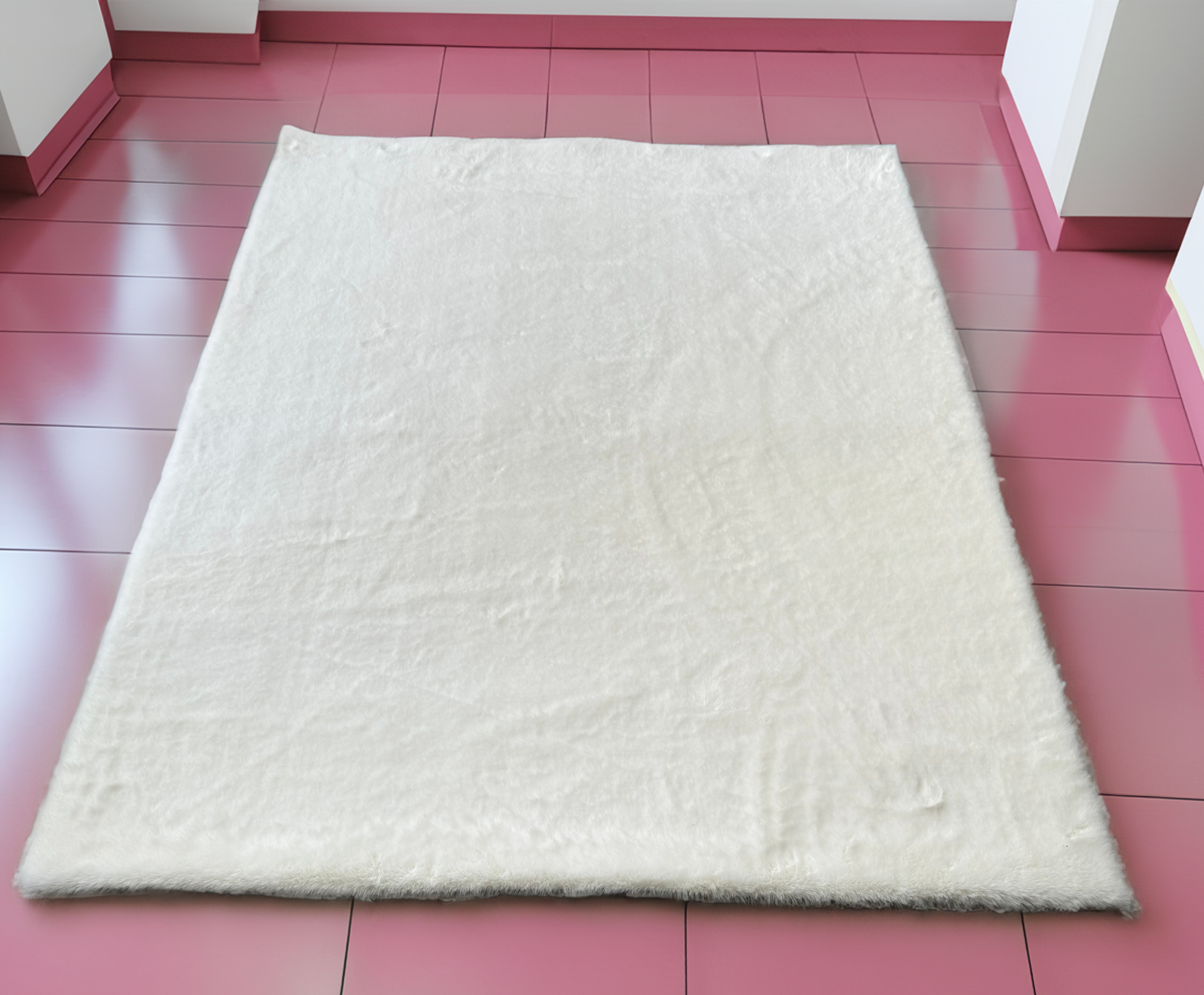 Fluffy White Gold Plush Rug