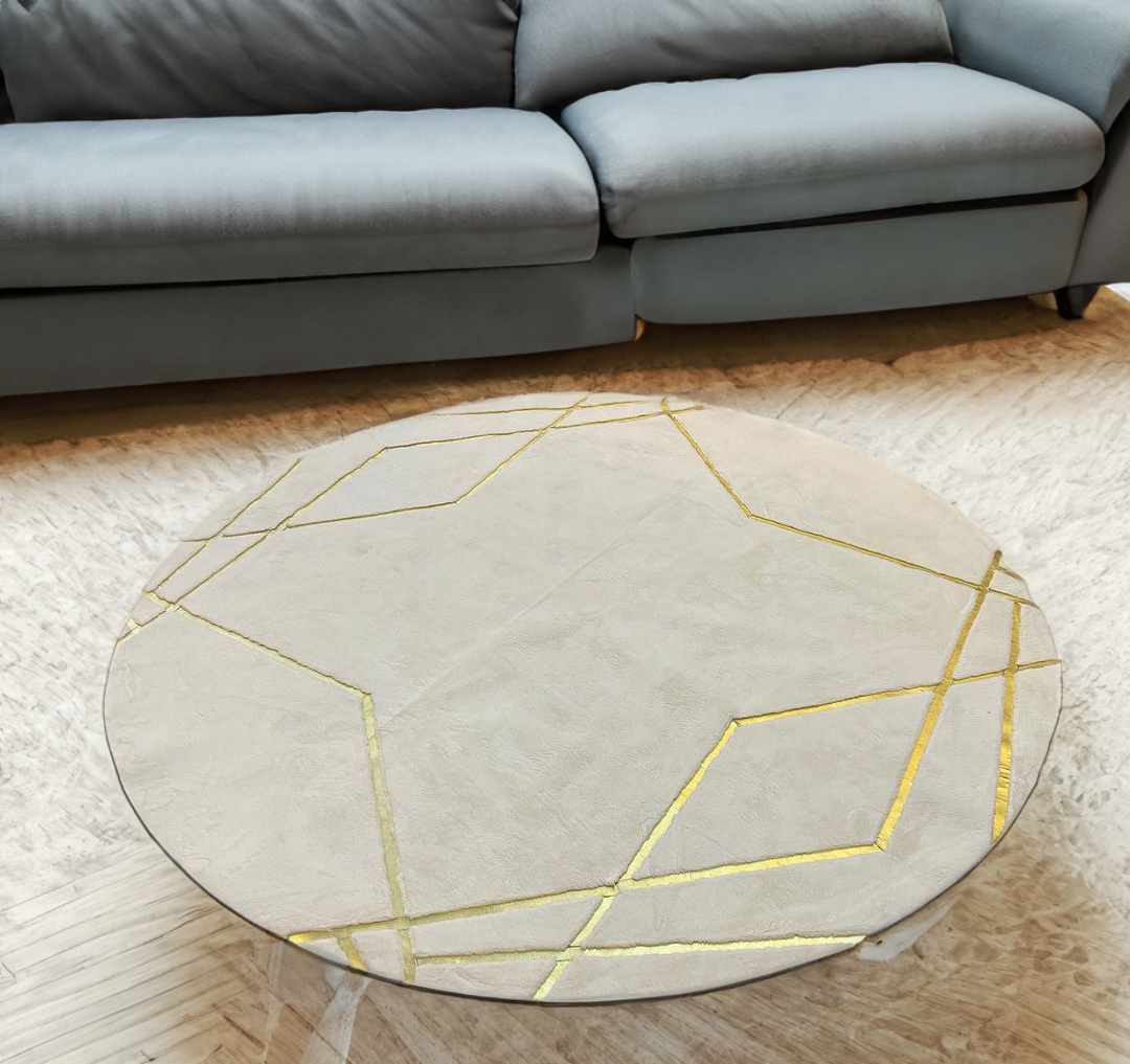 White Gold Round Plush Rug