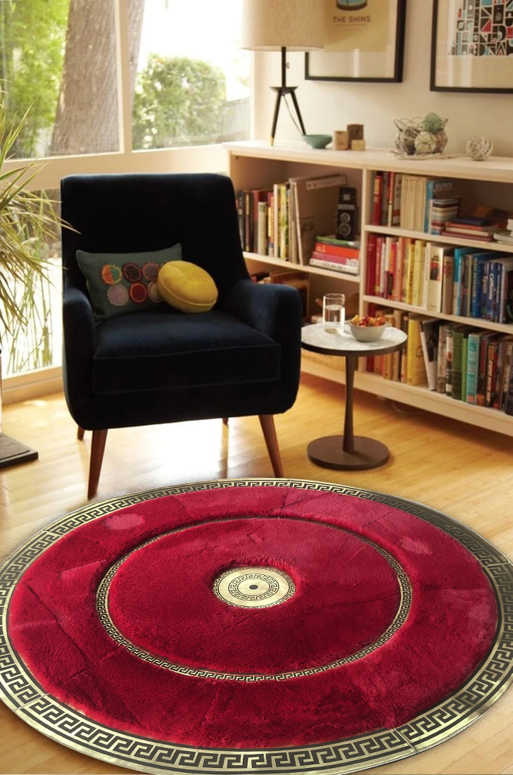 Round Red Gold Plush Rug