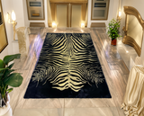 Luxury Black Gold Bedroom Plush Rug with Zebra pattern