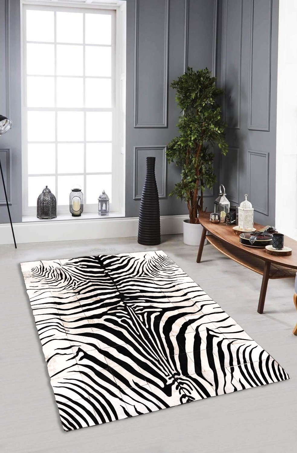 Zebra Print Real Cowhide Rug