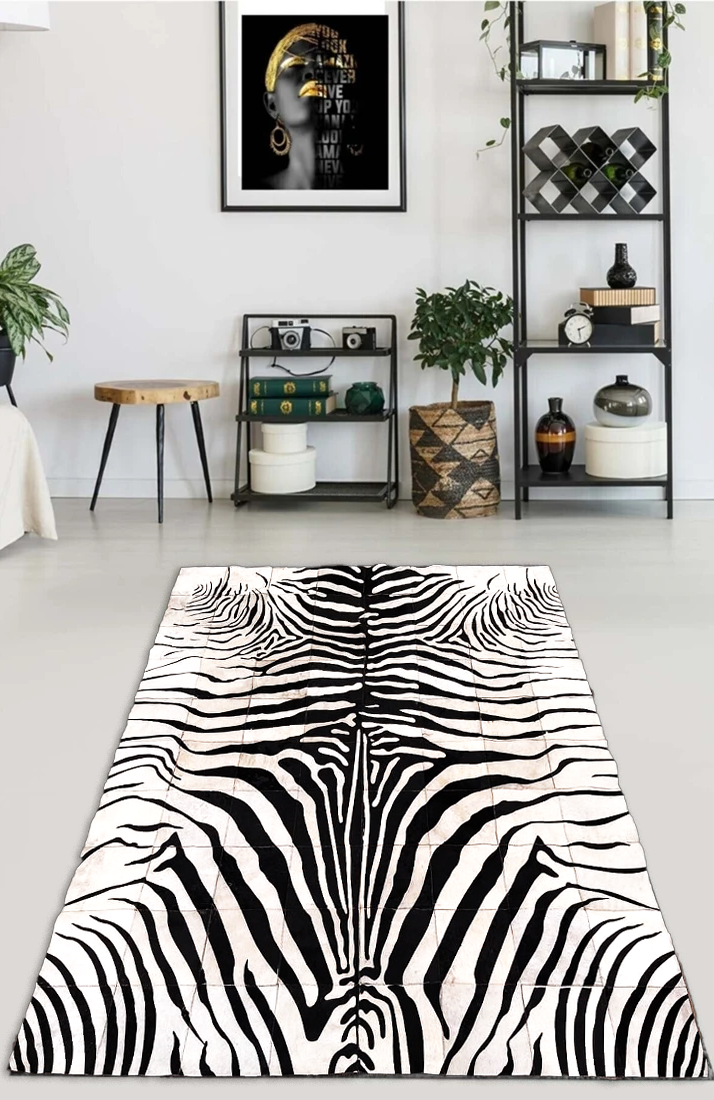 Zebra Print Real Cowhide Rug