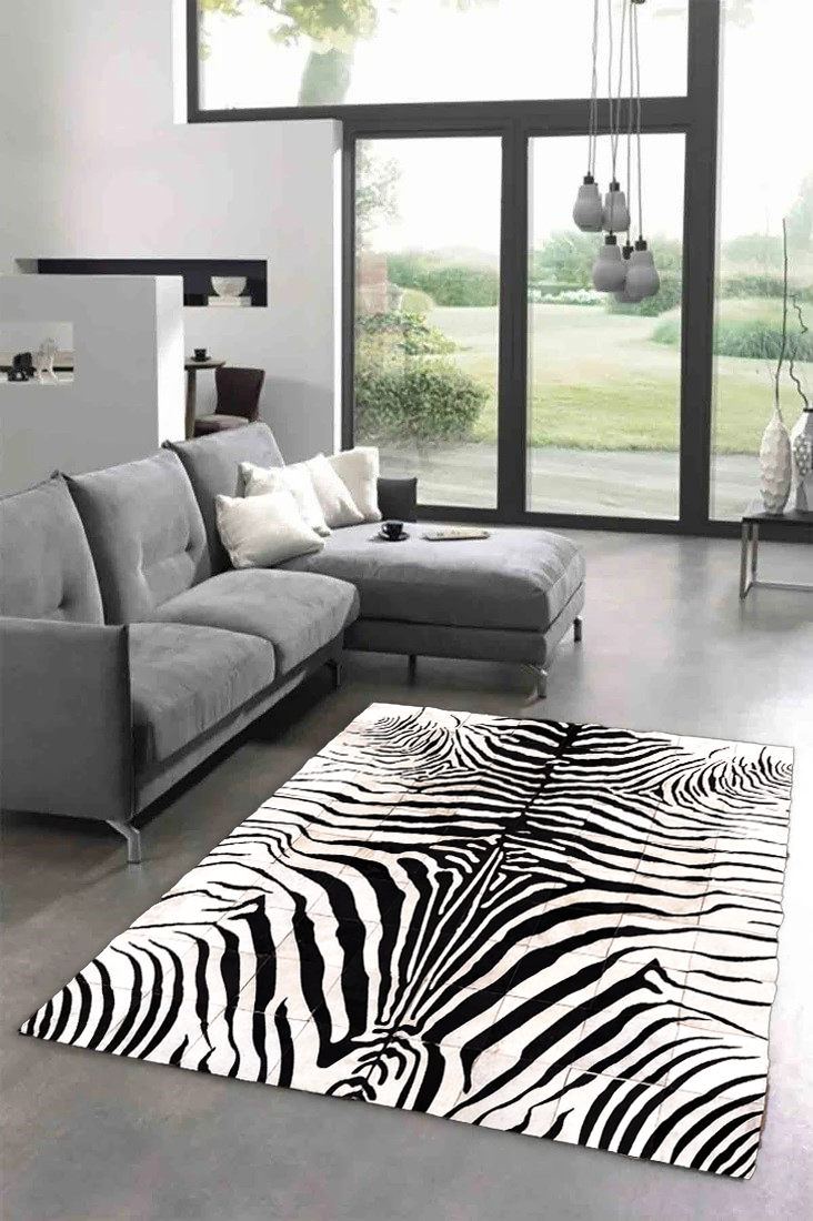 Zebra Print Real Cowhide Rug