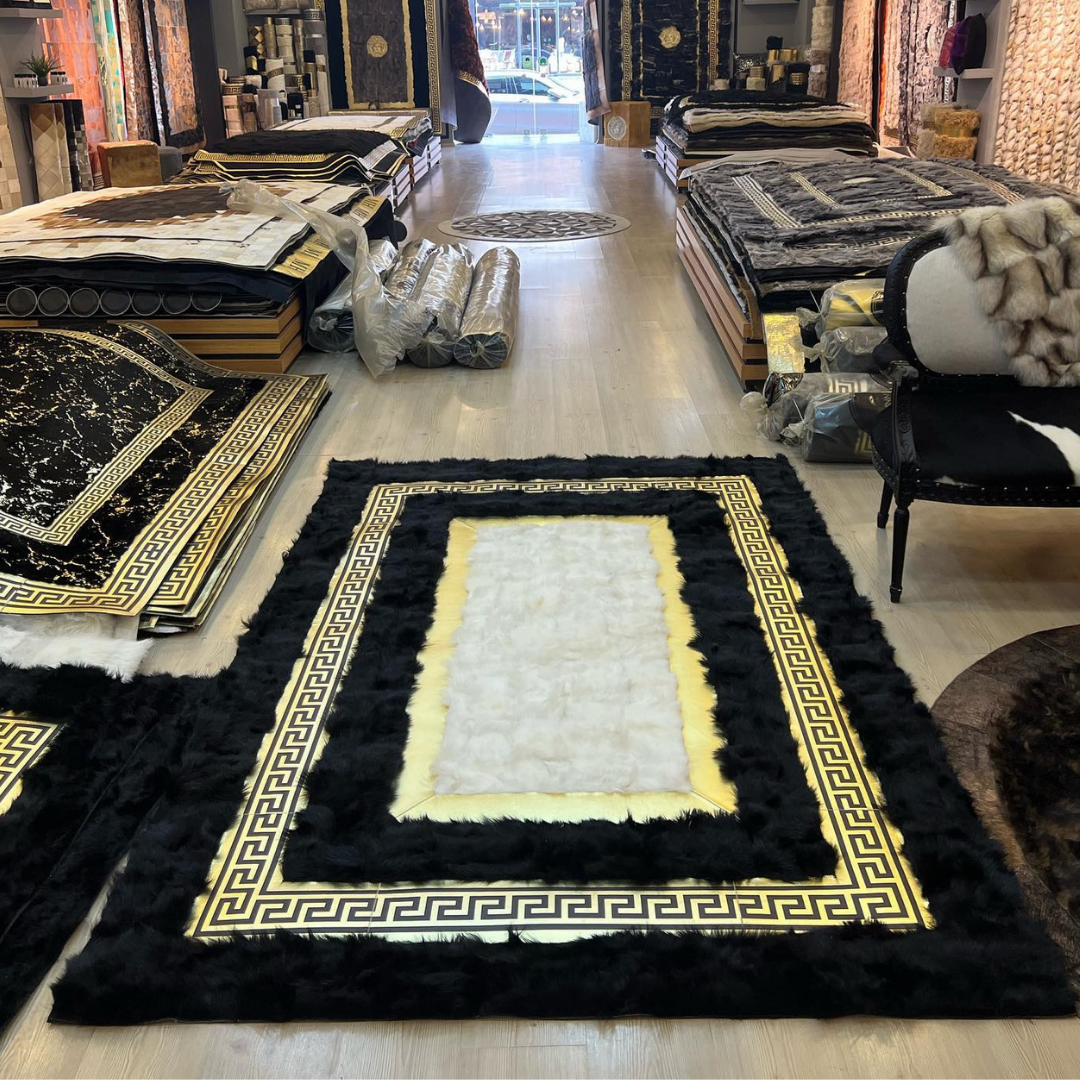 Sheepskin Area Black Gold Rug