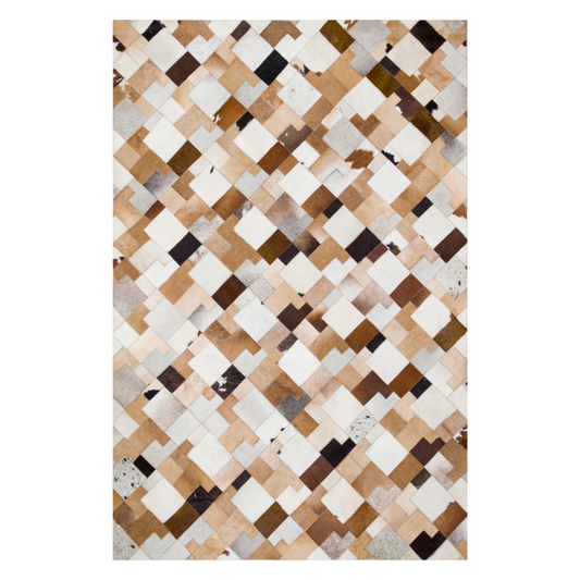 Geometric Brown White Cowhide Rug