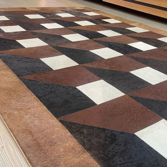 Patchwork Geometric Natural Cowhide Rug