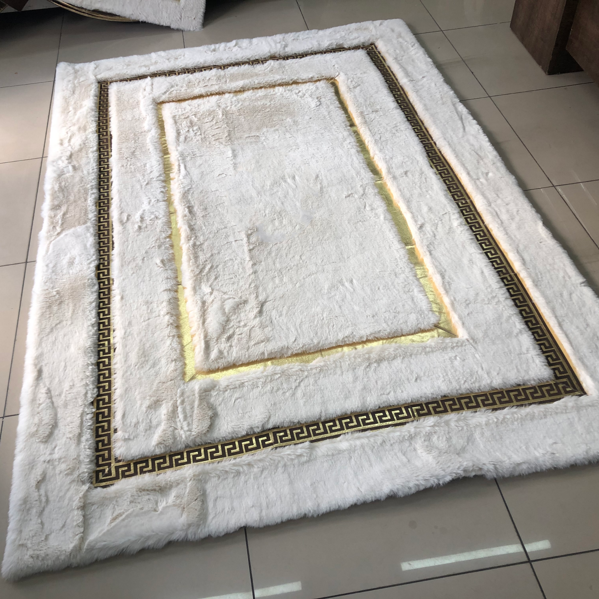 White Gold Plush Square Rug