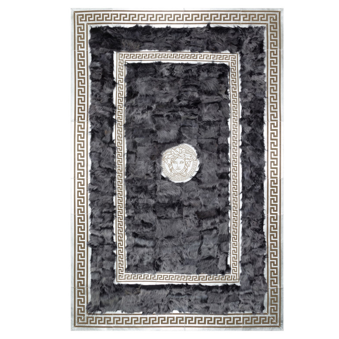 Black Gold White Sheepskin Fluffy Rug