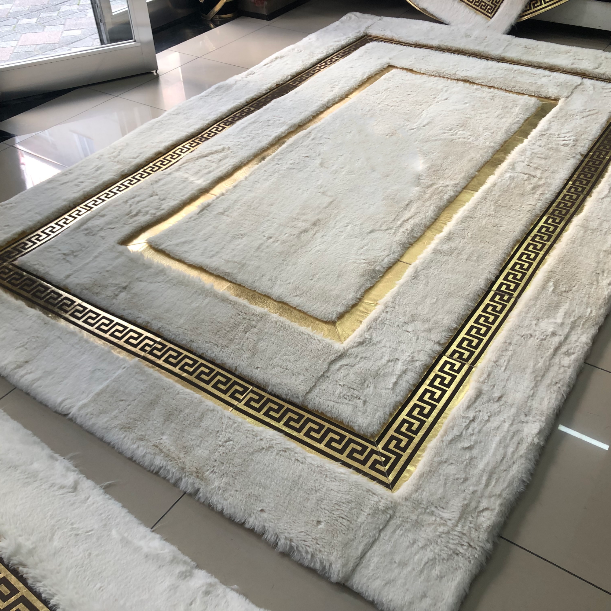 White Gold Plush Square Rug