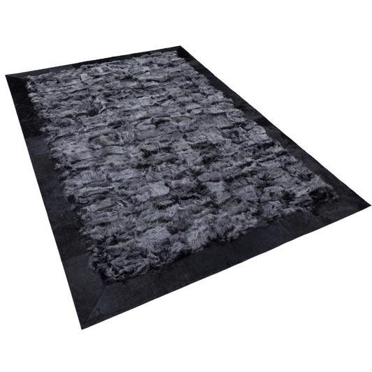 Gray Black Natural Sheepskin Rug