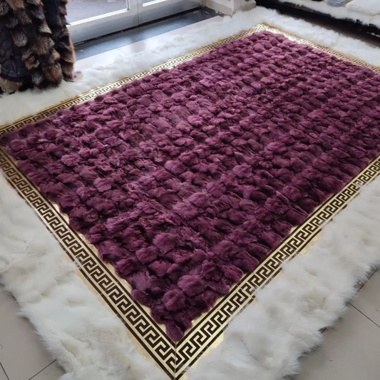 Purple and White Fox Fur Rug