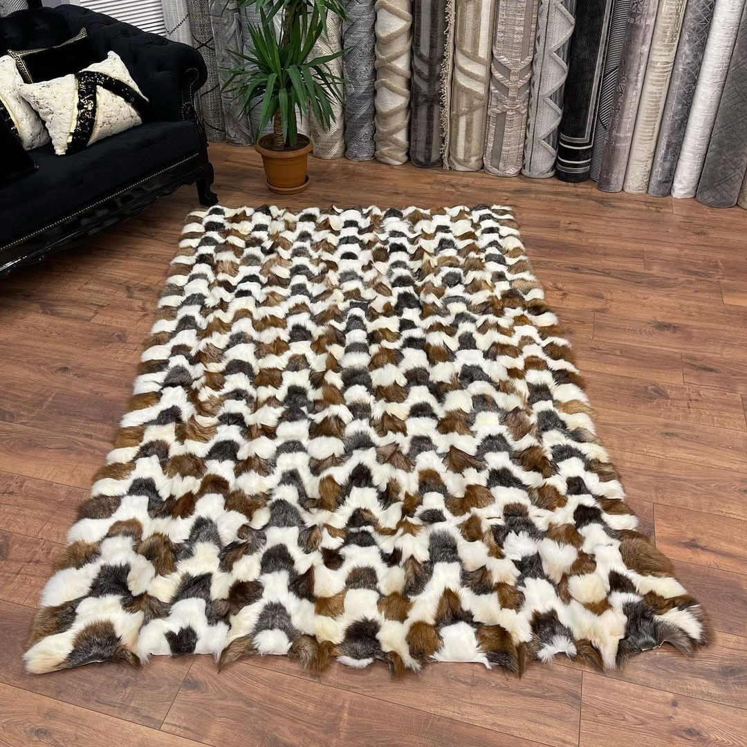 Natural Fox Fur Throw Rug