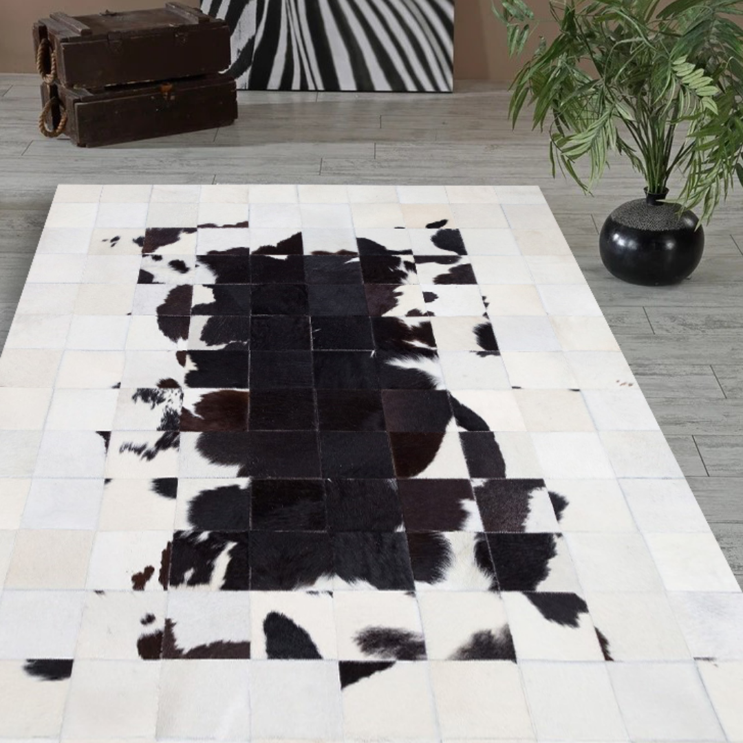 White Black Real Cowhide Rug