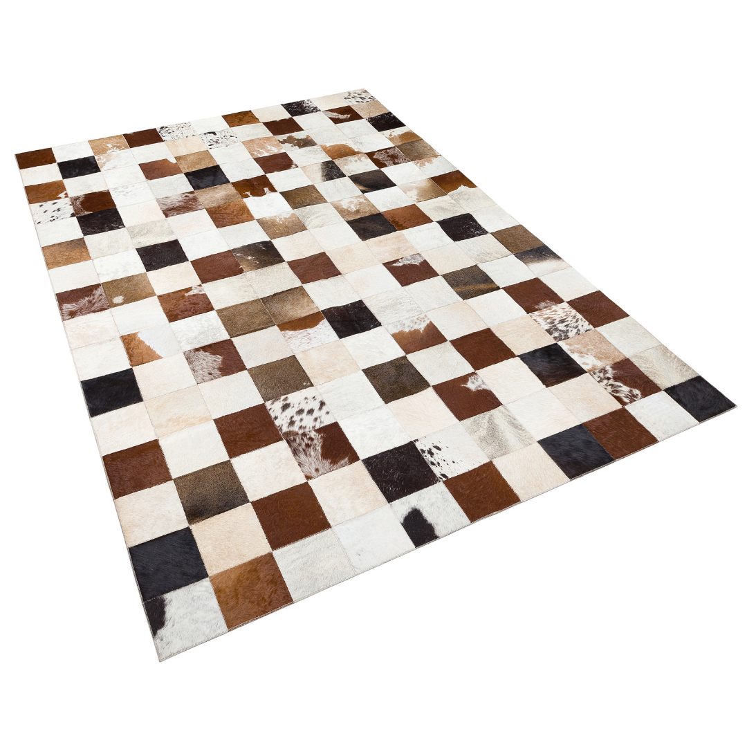 Tricolor Real Cowhide Square Rug