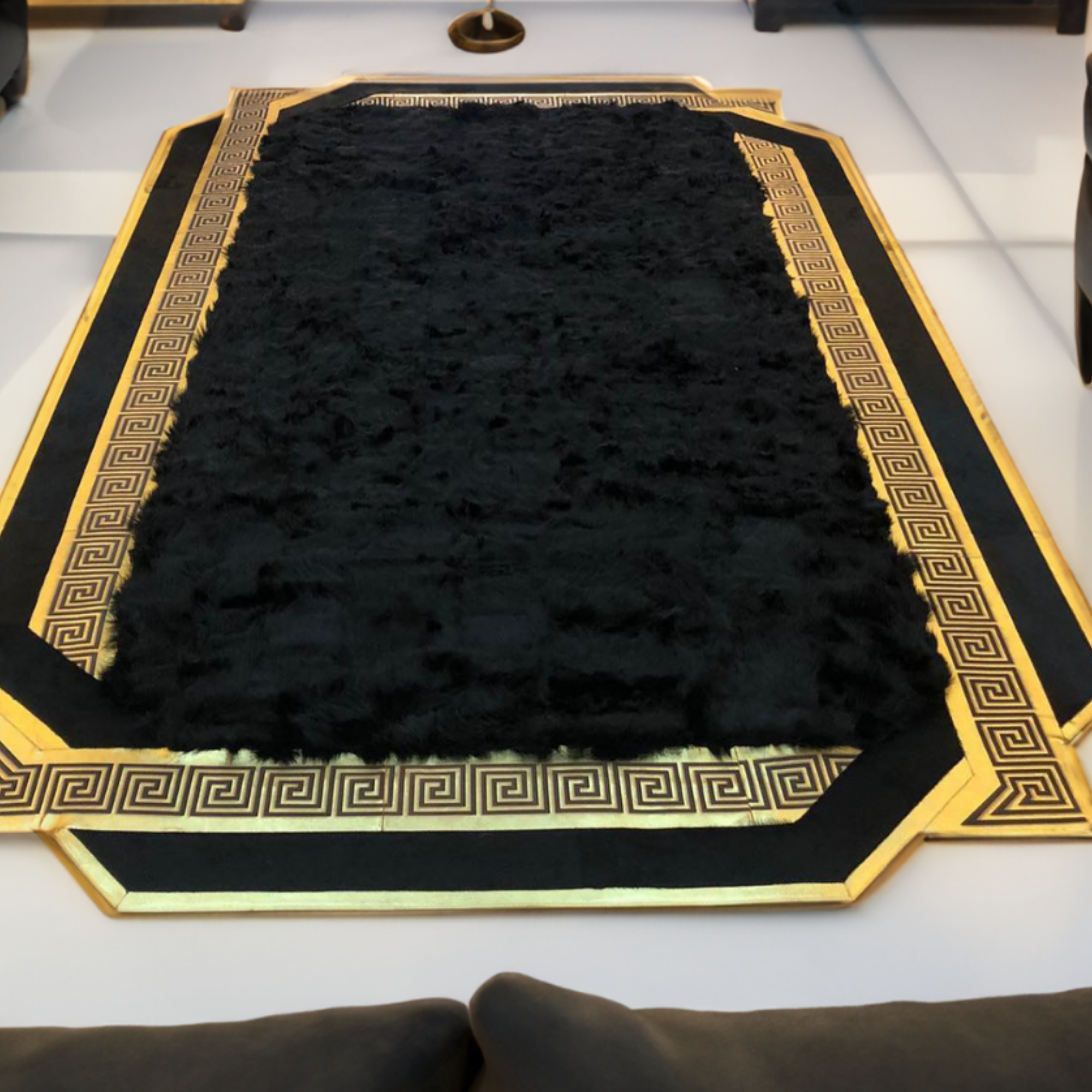 Black Gold Sheepskin Luxury Living Room Rug