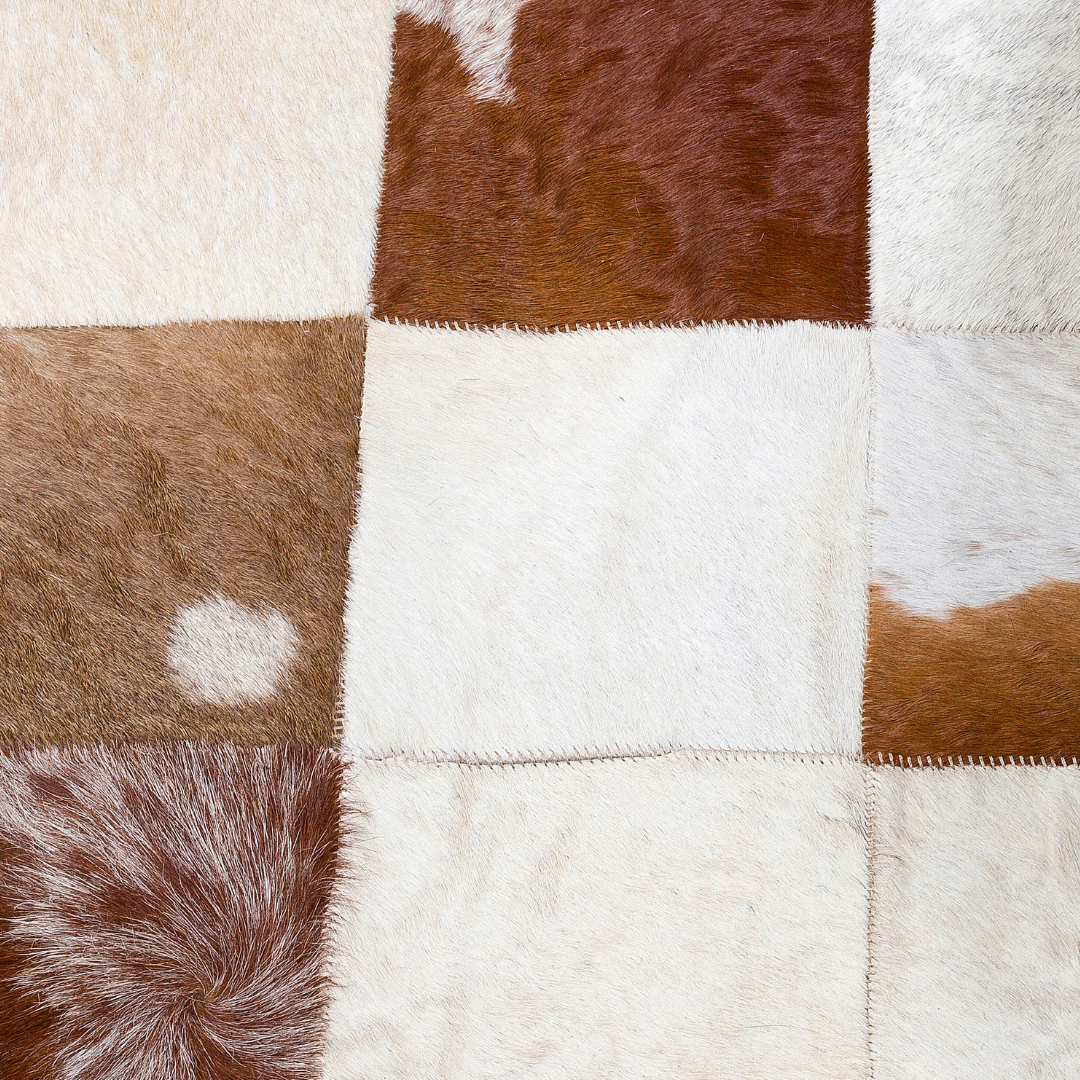 Tricolor Real Cowhide Square Rug