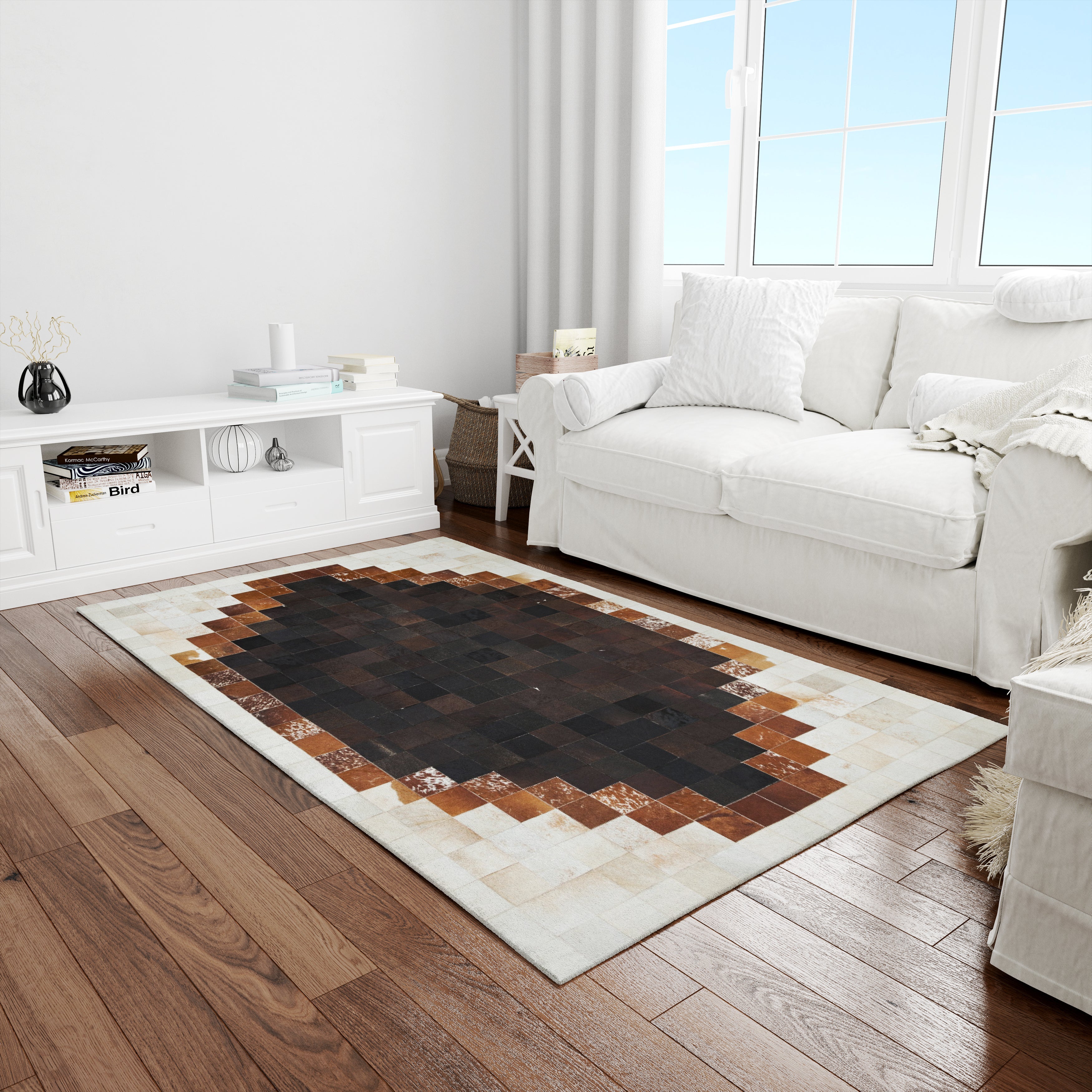 Geometric Patchwork Cowhide Rug