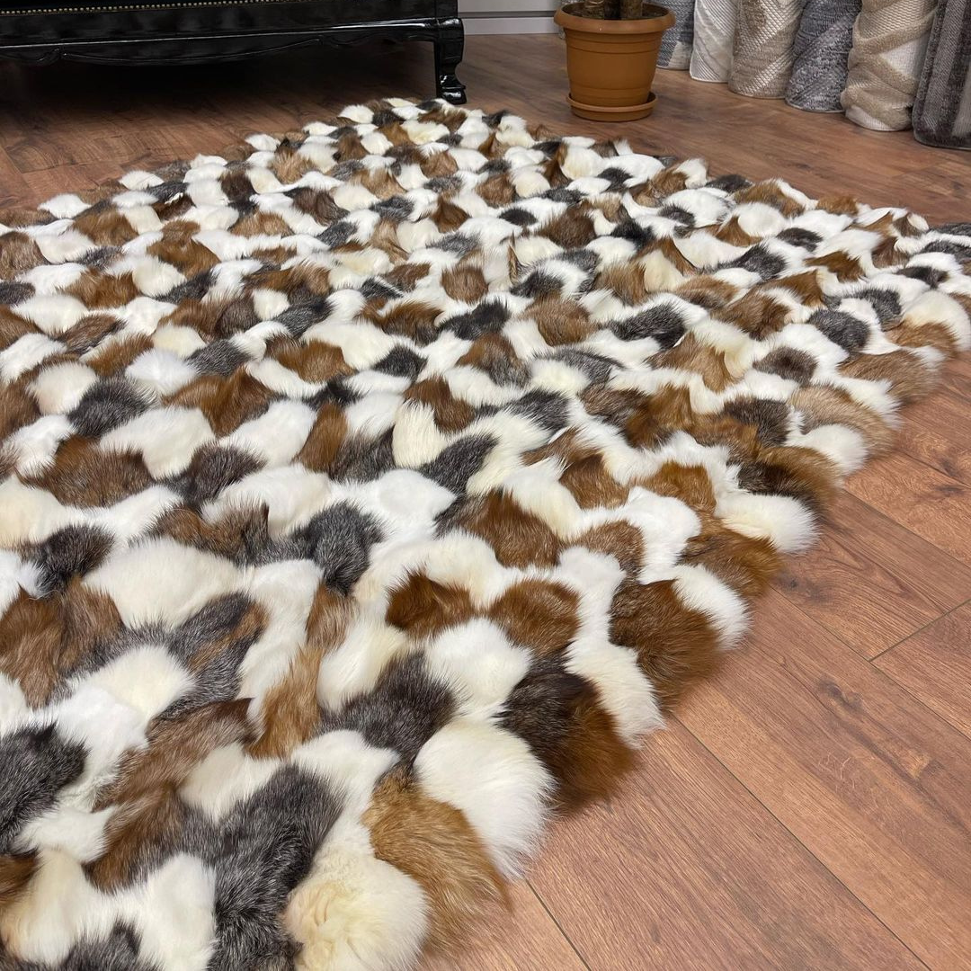 Natural Fox Fur Throw Rug