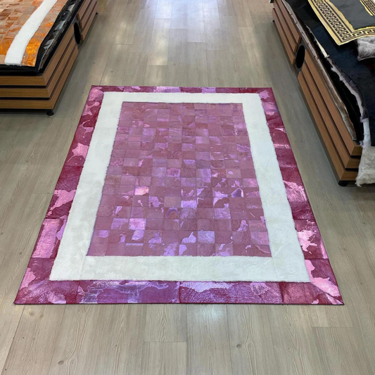 Pink White Cowhide Area Rug