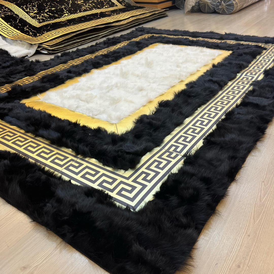 Sheepskin Area Black Gold Rug