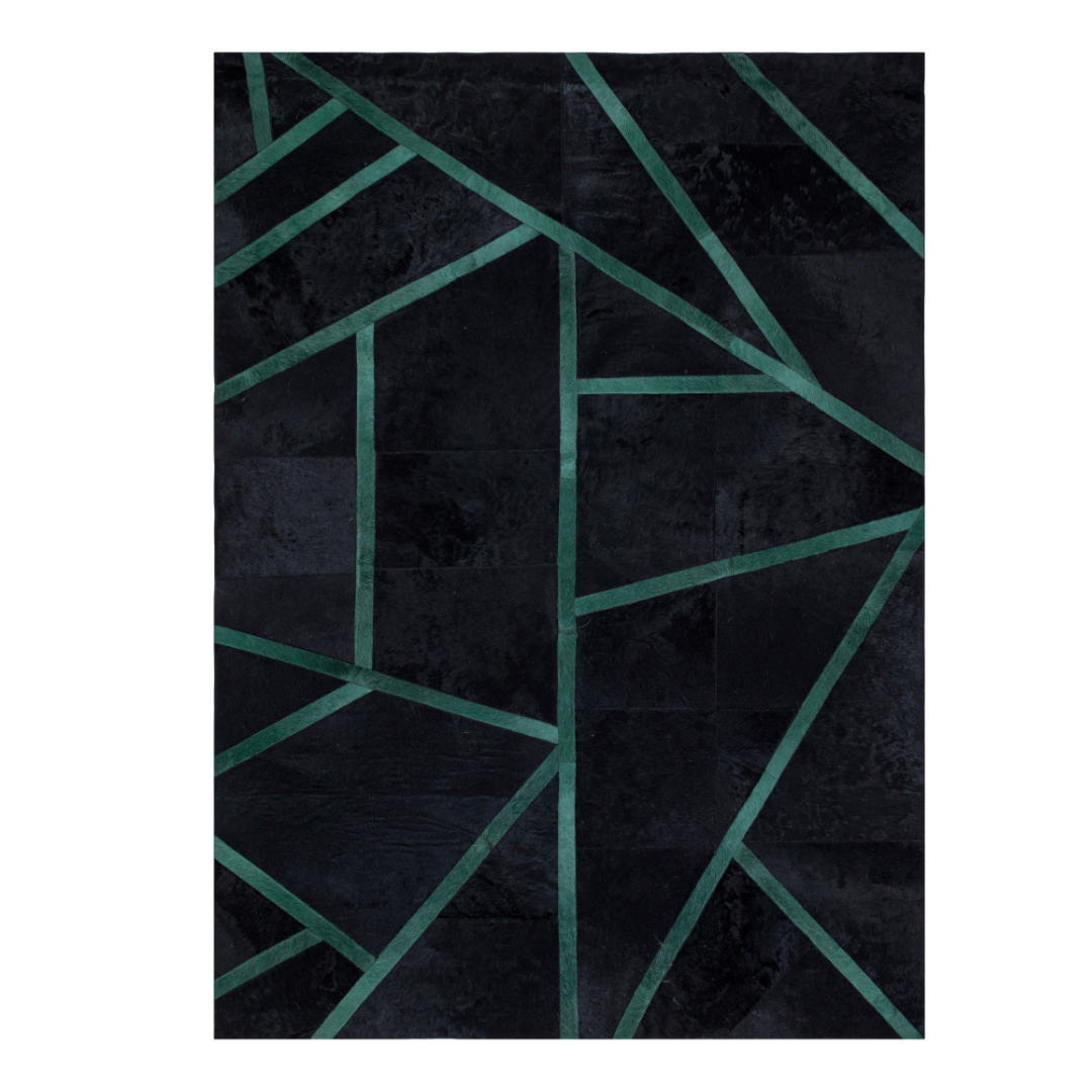 Black Green Cowhide Area Rug