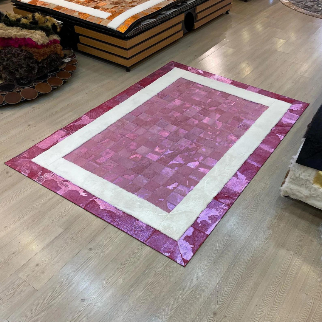 Pink White Cowhide Area Rug