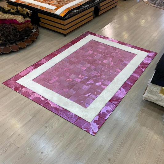 Pink White Cowhide Area Rug